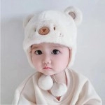 Cute Winter Warm Kids Girl Boys Baby Hats Fleece Wool Hemming Caps with Ball Solid Wool Ear Protection Hats Soft Newborn Bonnet