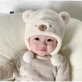 Cute Winter Warm Kids Girl Boys Baby Hats Fleece Wool Hemming Caps with Ball Solid Wool Ear Protection Hats Soft Newborn Bonnet