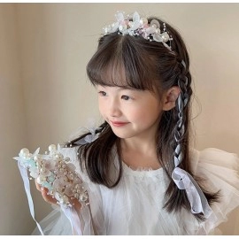 Fairy Flower Headband Kids Girls Beautiful Garland Wreath Hair Bands Wedding Birthday Floral Hair Hoop Wrist Band Headwear