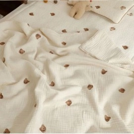  Hot Newborn Baby Blanket Korean Bear Embroidery Kids Sleeping Blanket Cotton Bedding Accessories