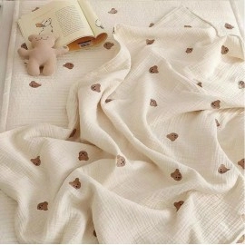  Hot Newborn Baby Blanket Korean Bear Embroidery Kids Sleeping Blanket Cotton Bedding Accessories