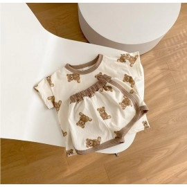 Baby Girls Boys Summer Clothes Cute Bear Print Outfit Short Sleeve T shirt Tops Shorts Casual Two Pieces Set