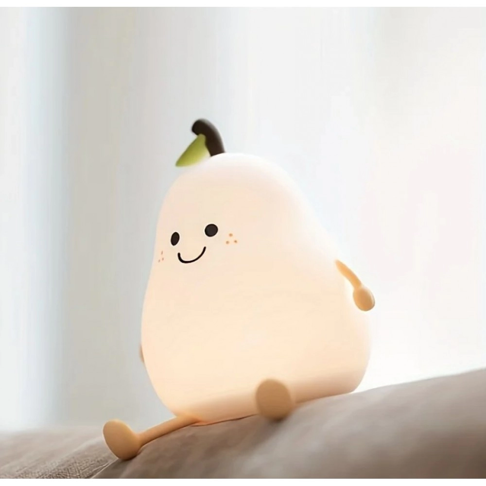 1pc Cute Fruit Night Light Silicone Nursery Pear Lamp USB Charging Creative Table Lamp For Kids Child Bedroom Decor Nightlight