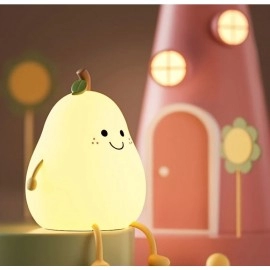 1pc Cute Fruit Night Light Silicone Nursery Pear Lamp USB Charging Creative Table Lamp For Kids Child Bedroom Decor Nightlight