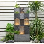 45.3 Inch Garden Fountain Outdoor Garden, Terrace, 3 Floor Modern Cascade Outdoor Waterfall Fountain with Lights