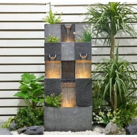 45.3 Inch Garden Fountain Outdoor Garden, Terrace, 3 Floor Modern Cascade Outdoor Waterfall Fountain with Lights