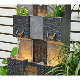 45.3 Inch Garden Fountain Outdoor Garden, Terrace, 3 Floor Modern Cascade Outdoor Waterfall Fountain with Lights